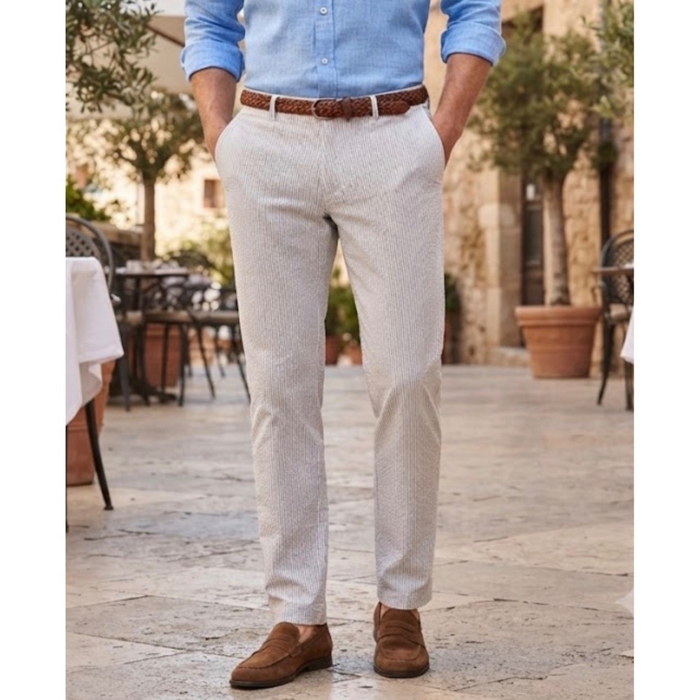 Express Photographer Mens Grey White Striped Dress Pants Slim 32x31 Seersucker